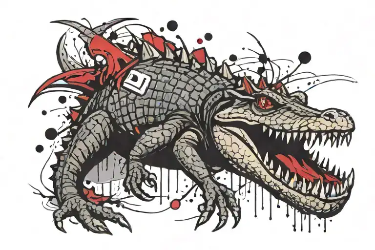 crocodile cartoon and light  tattoo design idea