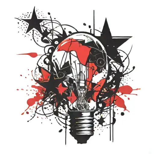 broken light bulb and star tattoo design idea