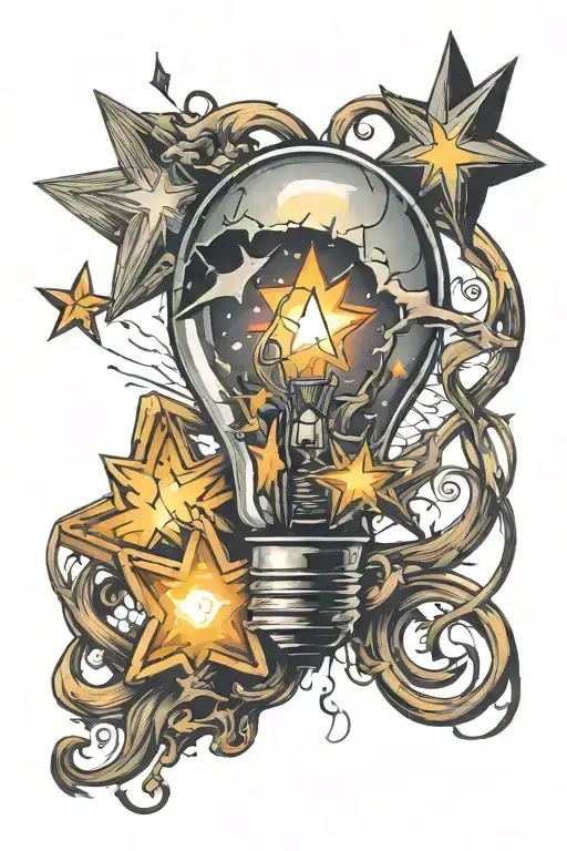 broken light bulb and star tattoo design idea