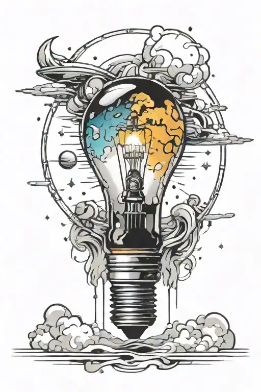 broken light bulb and space tattoo design idea