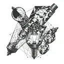 broken light bulb and space tattoo design idea