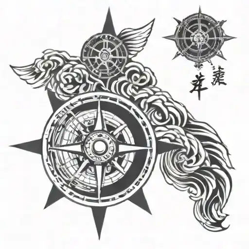 compass japanese coy tattoo design idea