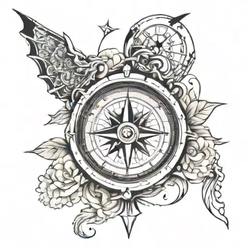 compass japanese coy tattoo design idea