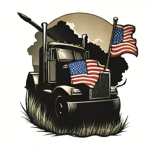 semi truck, farming, american flag tattoo design idea