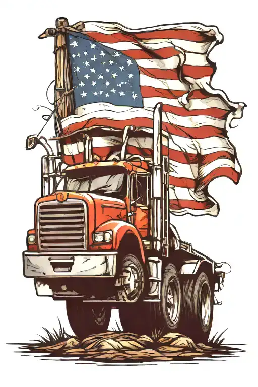 semi truck, farming, american flag tattoo design idea