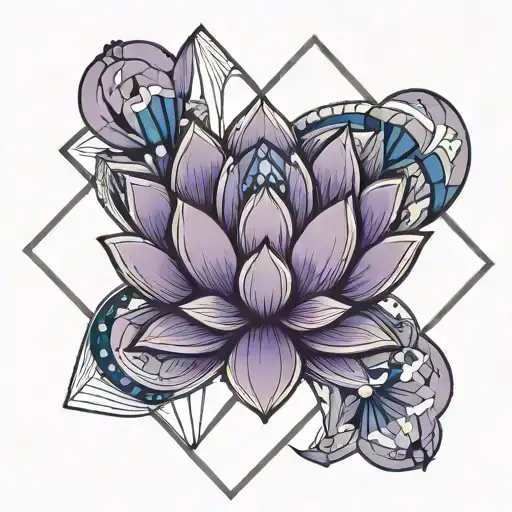 purple Lotus Flower, blue diamond shape, "D", "Z"  tattoo design idea