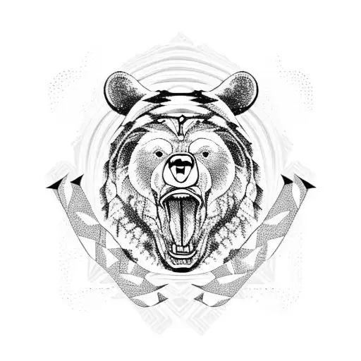 fierce bear with viking tribal tattoo design idea