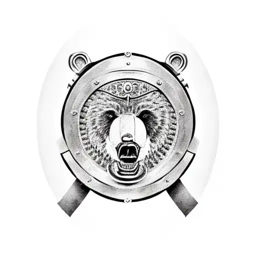a bear wearing armor with a viking shield tattoo design idea