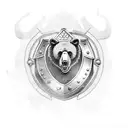 a bear wearing armor with a viking shield tattoo design idea