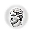 a stoic stone face, perhaps a carved bust or statue of Marcus Aurelius, emanating a calm demeanor. tattoo design idea