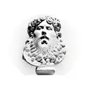 a stoic stone face, perhaps a carved bust or statue of Marcus Aurelius, emanating a calm demeanor. tattoo design idea