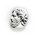 a stoic stone face, perhaps a carved bust or statue of Marcus Aurelius, emanating a calm demeanor. tattoo design idea