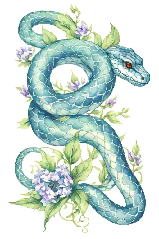snake with lavendel flowers intertwined tattoo design idea