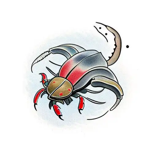horseshoe crab in good and red symbolising strength and patience  tattoo design idea