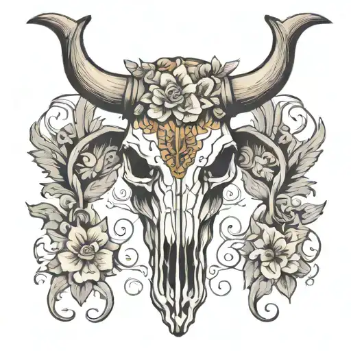 Longhorn bull skull FYFG tattoo design idea