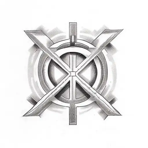 Christian Cross with banner of words Rak Chazak Amats tattoo design idea