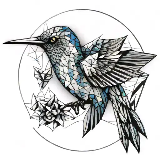 hummingbird made from obsidian Bat with sapphire eyes tattoo design idea