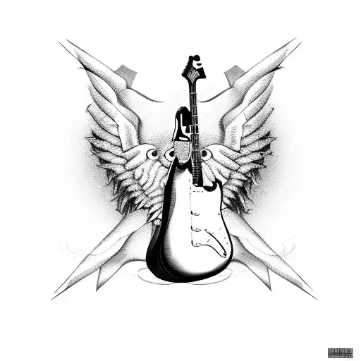 guitar with devil wings tattoo design idea