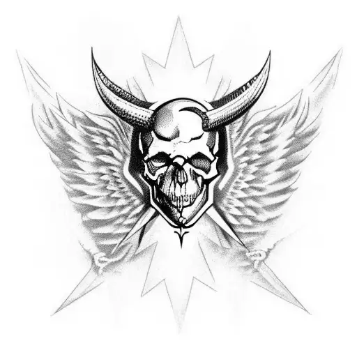 devil wings with skull tattoo design idea