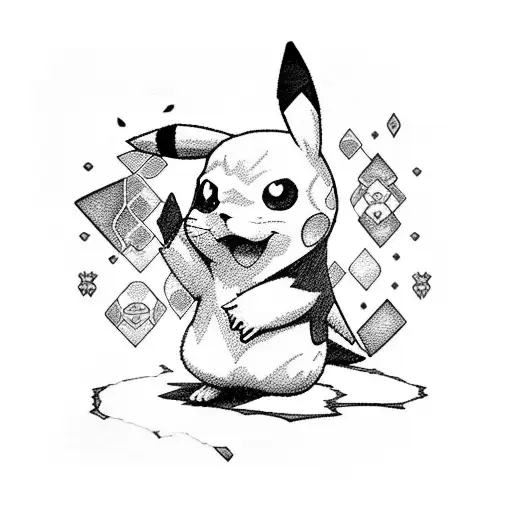 patched pikachu tattoo design idea