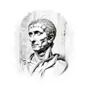 Julius Caesar statue with renaissance ceiling in background and renaissance scrolls on sides tattoo design idea