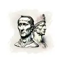 Julius Caesar statue with renaissance ceiling in background and renaissance scrolls on sides tattoo design idea