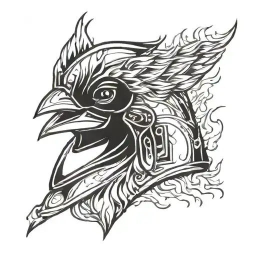 Cardinal on fire helmet engulfed in flames tattoo design idea