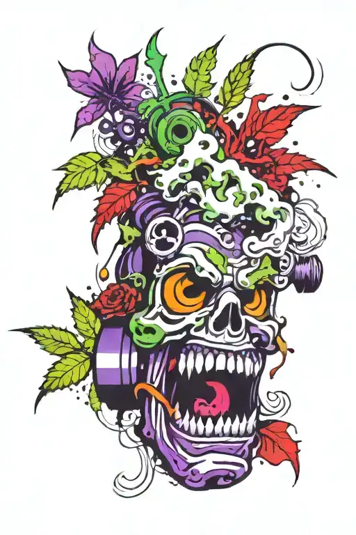 weed WEEZING TOXIC SMOKE PURPLE GREEN tattoo design idea