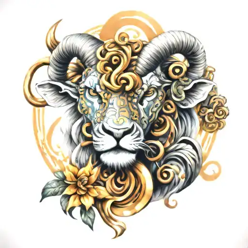 leo and aries zodiac sign tattoo design idea