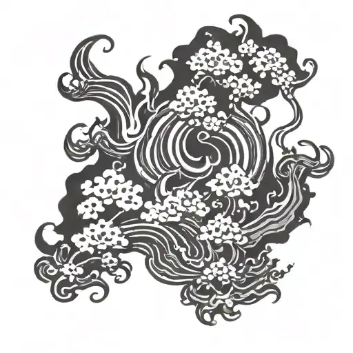 Japanese flames and smoke as a background black and white  tattoo design idea