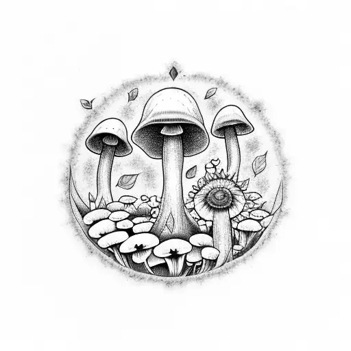 Sunflower with real mushroom and toad tattoo design idea