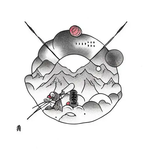 juggler playing with poi on a rock with a full moon tattoo design idea