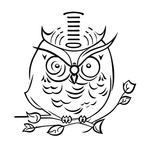 a cute little owl lifting barbell over its head tattoo design idea