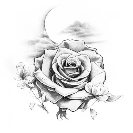cross, flowers, clouds tattoo design idea