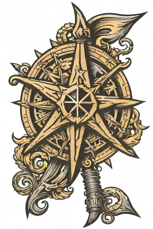 nautical star with trident piercing  tattoo design idea