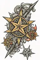 nautical star with trident piercing  tattoo design idea