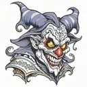 evil Jester in a mask holding tattoo design idea