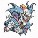 evil Jester in a mask holding tattoo design idea