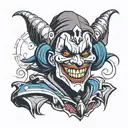 evil Jester in a mask holding tattoo design idea