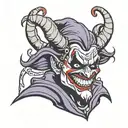 evil Jester in a mask holding tattoo design idea