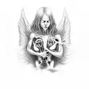 angels looking up from the underworld below a graveyard while spirits and body's pass down through the graveyard tattoo design idea