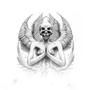 angels looking up from the underworld below a graveyard while spirits and body's pass down through the graveyard tattoo design idea