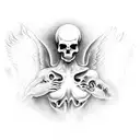 angels looking up from the underworld below a graveyard while spirits and body's pass down through the graveyard tattoo design idea