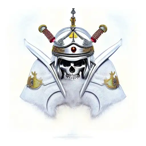 hussar helmet with tão swords tattoo design idea