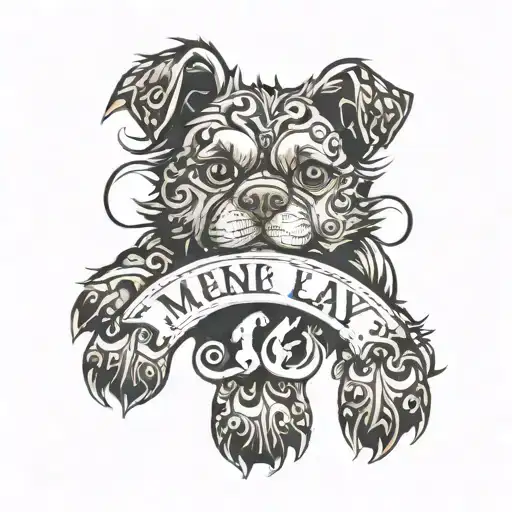 on manly hand letter G in middle and my life story which has struggles, travel abroad and family 2 cute dog paw, proud  tattoo design idea