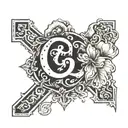 manly hand letter G in middle and elements from my life story which resembles struggles, travels, 2 cute dog paw, zenith tattoo design idea