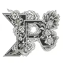 manly hand letter G in middle and elements from my life story which resembles struggles, travels, 2 cute dog paw, zenith tattoo design idea