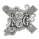 manly hand letter G in middle and elements from my life story which resembles struggles, travels, 2 cute dog paw, zenith tattoo design idea