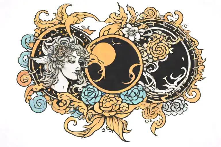 pisces sun, Aries moon, and Libra ascendant signs personified tattoo design idea