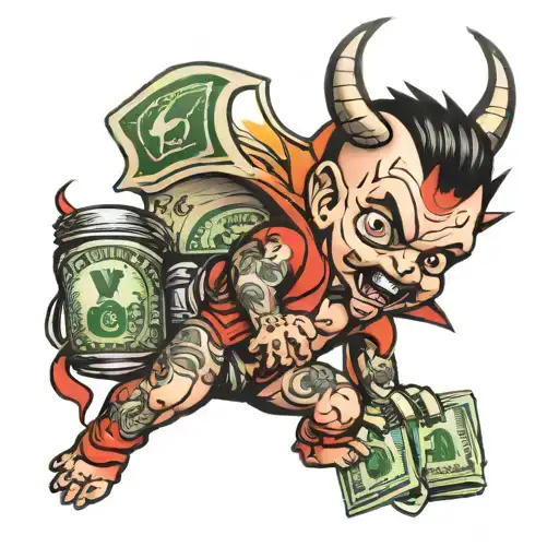 devil angel baby with dollar bundles tattoo design idea